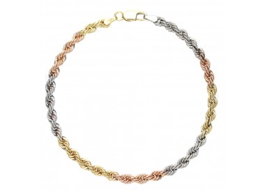 BRACCIALE UNISEX CORDA FUNE IN ORO GIALLO BIANCO E ROSA 18 KT