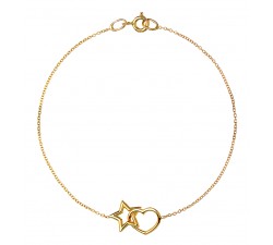 BRACCIALE CATENA CON CUORE E STELLA DA DONNA IN ORO GIALLO 18 KT