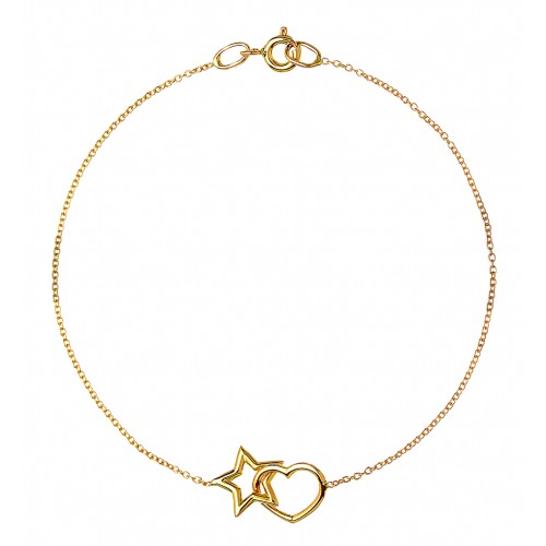 BRACCIALE CATENA CON CUORE E STELLA DA DONNA IN ORO GIALLO 18 KT