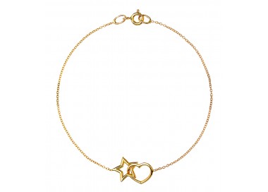 BRACCIALE CATENA CON CUORE E STELLA DA DONNA IN ORO GIALLO 18 KT