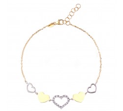 BRACCIALE DONNA CON ELEMENTI CUORE IN ORO GIALLO E BIANCO 18 KT