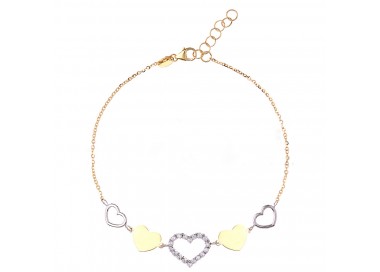 BRACCIALE DONNA CON ELEMENTI CUORE IN ORO GIALLO E BIANCO 18 KT