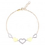 BRACCIALE DONNA CON ELEMENTI CUORE IN ORO GIALLO E BIANCO 18 KT