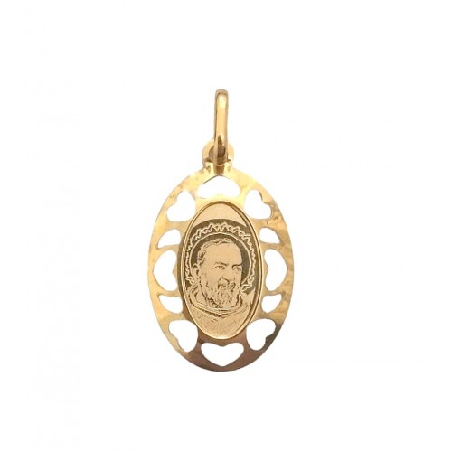 CIONDOLO OVALE SAN PIO IN ORO GIALLO 18 KT + COLLANA LACCIO IN OMAGGIO