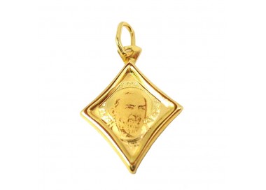 CIONDOLO MEDAGLIETTA SAN PIO IN ORO GIALLO 18 KT + COLLANA LACCIO IN OMAGGIO