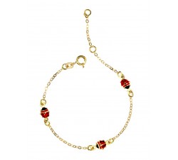 BRACCIALE BAMBINO BAMBINA CON 3 COCCINELLE IN ORO GIALLO 18 KT