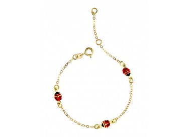 BRACCIALE BAMBINO BAMBINA CON 3 COCCINELLE IN ORO GIALLO 18 KT