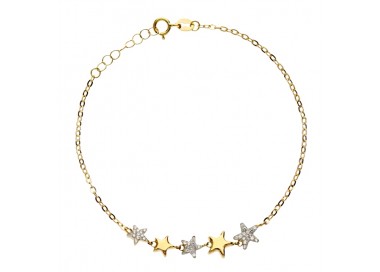 BRACCIALE DA DONNA IN ORO GIALLO 18KT CON STELLE E ZIRCONI BIANCHI