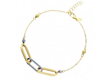 BRACCIALE CATENA DONNA IN ORO GIALLO E BIANCO 18 KT CON CENTRALE E SFERE