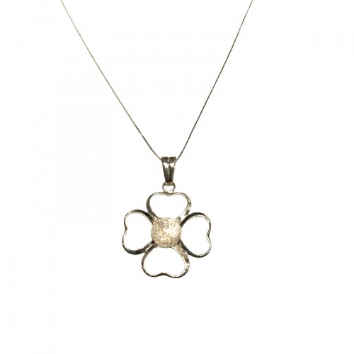 COLLANA CON FIORE IN ORO BIANCO 18 KT PETALI CUORE