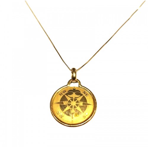 COLLANA UOMO CON ROSA DEI VENTI IN ORO GIALLO 18 KT