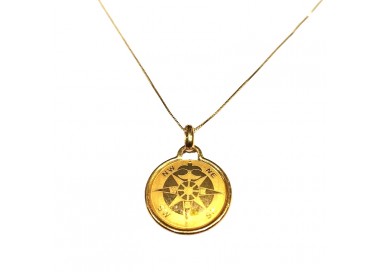 COLLANA UOMO CON ROSA DEI VENTI IN ORO GIALLO 18 KT