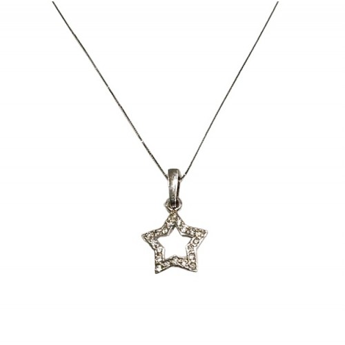 COLLANA STELLA IN ORO BIANCO 18 KT CON ZIRCONI BIANCHI TAGLIO BRILLANTE