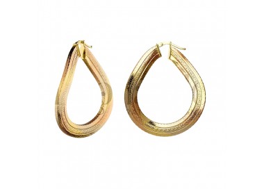 ORECCHINI CERCHI IN ORO GIALLO BIANCO E ROSA 18 KT CON GRECA