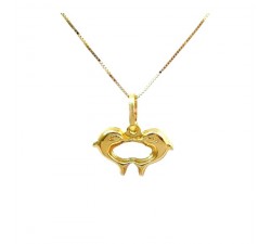 COLLANA CON DELFINI CUORE IN ORO GIALLO 18 KT UNISEX