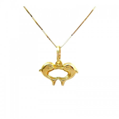 COLLANA CON DELFINI CUORE IN ORO GIALLO 18 KT UNISEX