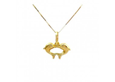 COLLANA CON DELFINI CUORE IN ORO GIALLO 18 KT UNISEX