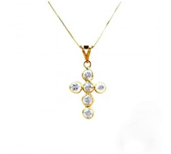 COLLANA IN ORO GIALLO18 KT CON CROCE E ZIRCONI BIANCHI