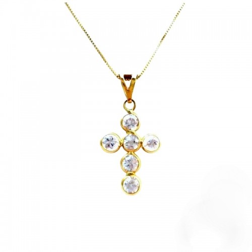 COLLANA IN ORO GIALLO18 KT CON CROCE E ZIRCONI BIANCHI