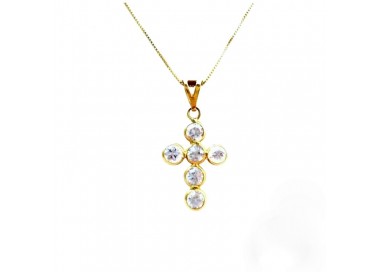 COLLANA IN ORO GIALLO18 KT CON CROCE E ZIRCONI BIANCHI