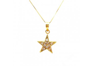 COLLANA STELLA IN ORO GIALLO 18 KT CON ZIRCONI BIANCHI