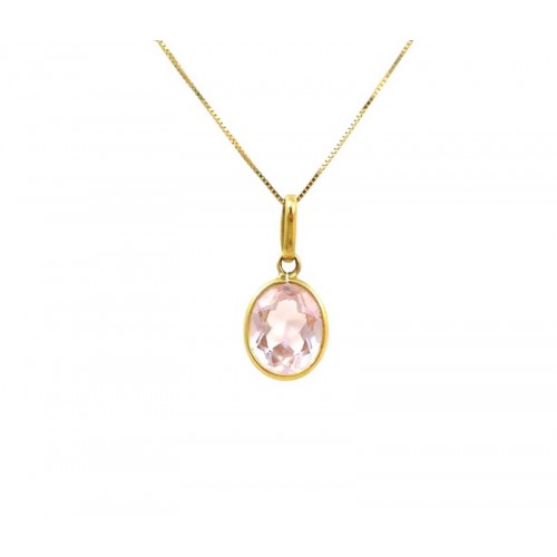 COLLANA DA DONNA CON PUNTO LUCE IN ORO GIALLO 18 KT E ZIRCONE ROSA