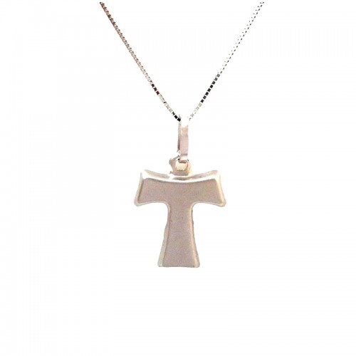 COLLANA IN ORO BIANCO 18 KT CON CROCE TAU