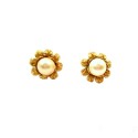 ORECCHINI FIORE IN ORO GIALLO 18 KT CON PERLE DI MARE BIANCHE