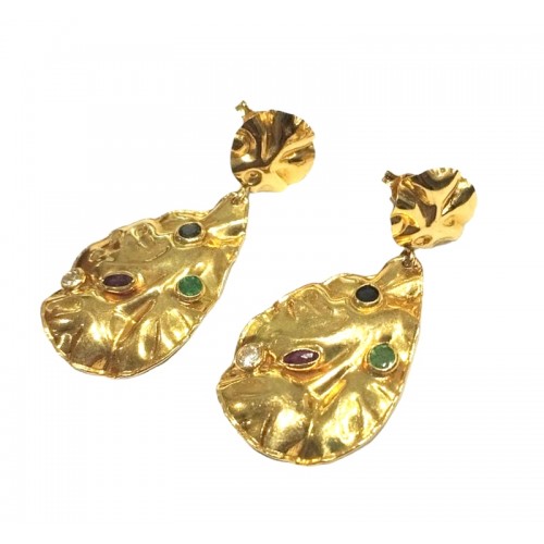 ORECCHIN PENDENTI IN ORO GIALLO 18 KT CON ZIRCONI COLORATI