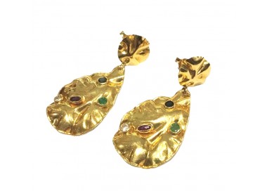 ORECCHIN PENDENTI IN ORO GIALLO 18 KT CON ZIRCONI COLORATI