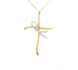 COLLANA DA DONNA CON CROCE IN ORO GIALLO E BIANCO 18 KT 