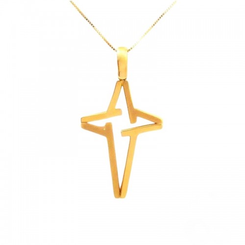 COLLANA UNISEX CON CROCE STILIZZATA IN ORO GIALLO 18 KT