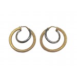 ORECCHINI CERCHI IN ORO GIALLO E BIANCO 18 KT MODELLO DOPPIO CERCHIO