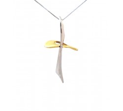 COLLANA UOMO CON CROCE IN ORO BIANCO E GIALLO 18 KT