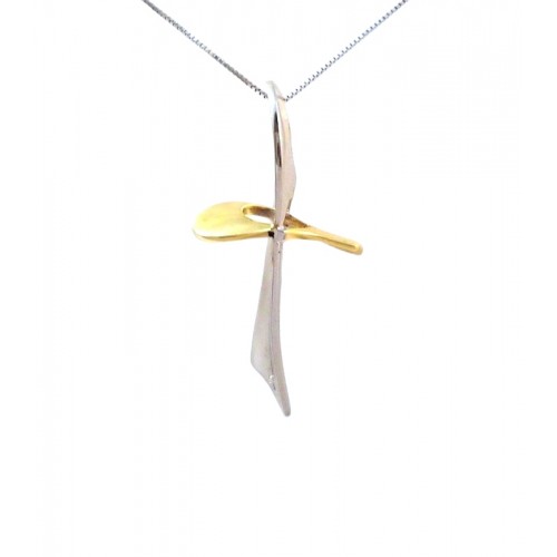 COLLANA UOMO CON CROCE IN ORO BIANCO E GIALLO 18 KT