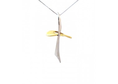 COLLANA UOMO CON CROCE IN ORO BIANCO E GIALLO 18 KT