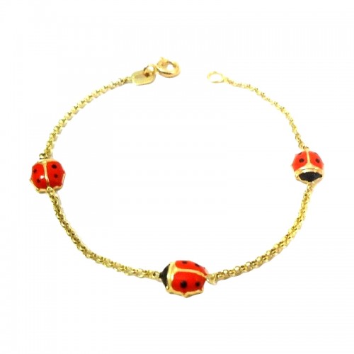 BRACCIALE 3 COCCINELLE IN ORO GIALLO 18 KT BAMBINO