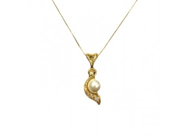 COLLANA DA DONNA IN ORO GIALLO 18 KT CON PERLA E ZIRCONI