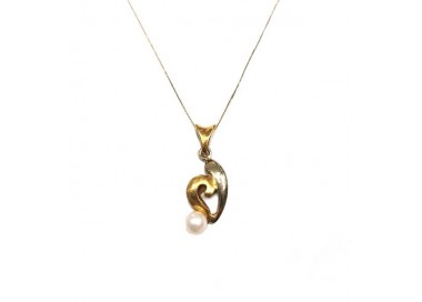COLLANA DA DONNA PENDENTE IN ORO GIALLO E BIANCO 18 KT CON PERLA