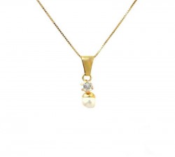 COLLANA DA DONNA IN ORO GIALLO 18 KT CON PERLA E ZIRCONE TAGLIO BRILLANTE