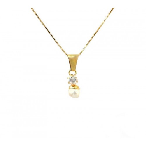 COLLANA DA DONNA IN ORO GIALLO 18 KT CON PERLA E ZIRCONE TAGLIO BRILLANTE 