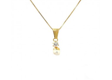 COLLANA DA DONNA IN ORO GIALLO 18 KT CON PERLA E ZIRCONE TAGLIO BRILLANTE