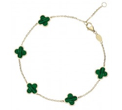 BRACCIALE QUADRIFOGLIO IN ORO GIALLO 18 KT CON MALACHITE