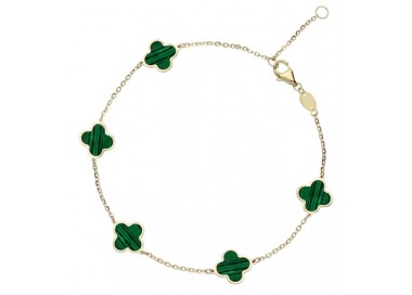 BRACCIALE QUADRIFOGLIO IN ORO GIALLO 18 KT CON MALACHITE