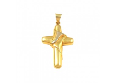 CIONDOLO CROCE IN ORO GIALLO E BIANCO 18 KT + COLLANA IN OMAGGIO