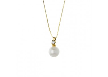 COLLANA DA DONNA IN ORO GIALLO 18 KT PERLA E ZIRCONE TAGLIO BRILLANTE