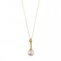 COLLANA DA DONNA IN ORO GIALLO 18 KT PERLA E ZIRCONI TAGLIO BRILLANTE