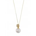 COLLANA IN ORO GIALLO 18 KT CON PERLA E ZIRCONI TAGLIO BRILLANTE