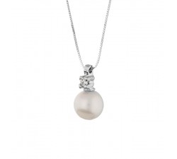 COLLANA DA DONNA IN ORO BIANCO 18 KT PERLA E ZIRCONE TAGLIO BRILLANTE 