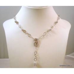 Collier 18 K or blanc avec boules blanches des enduits CUBIC ZIRCONIA